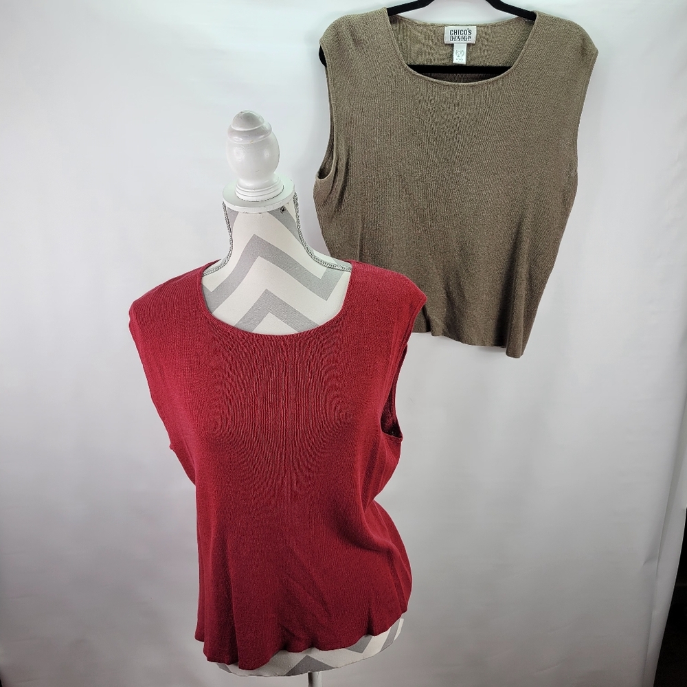 2 Chicos Sleeveless Shells Linen Blend Brown is Shorter than the red one S 3/XL